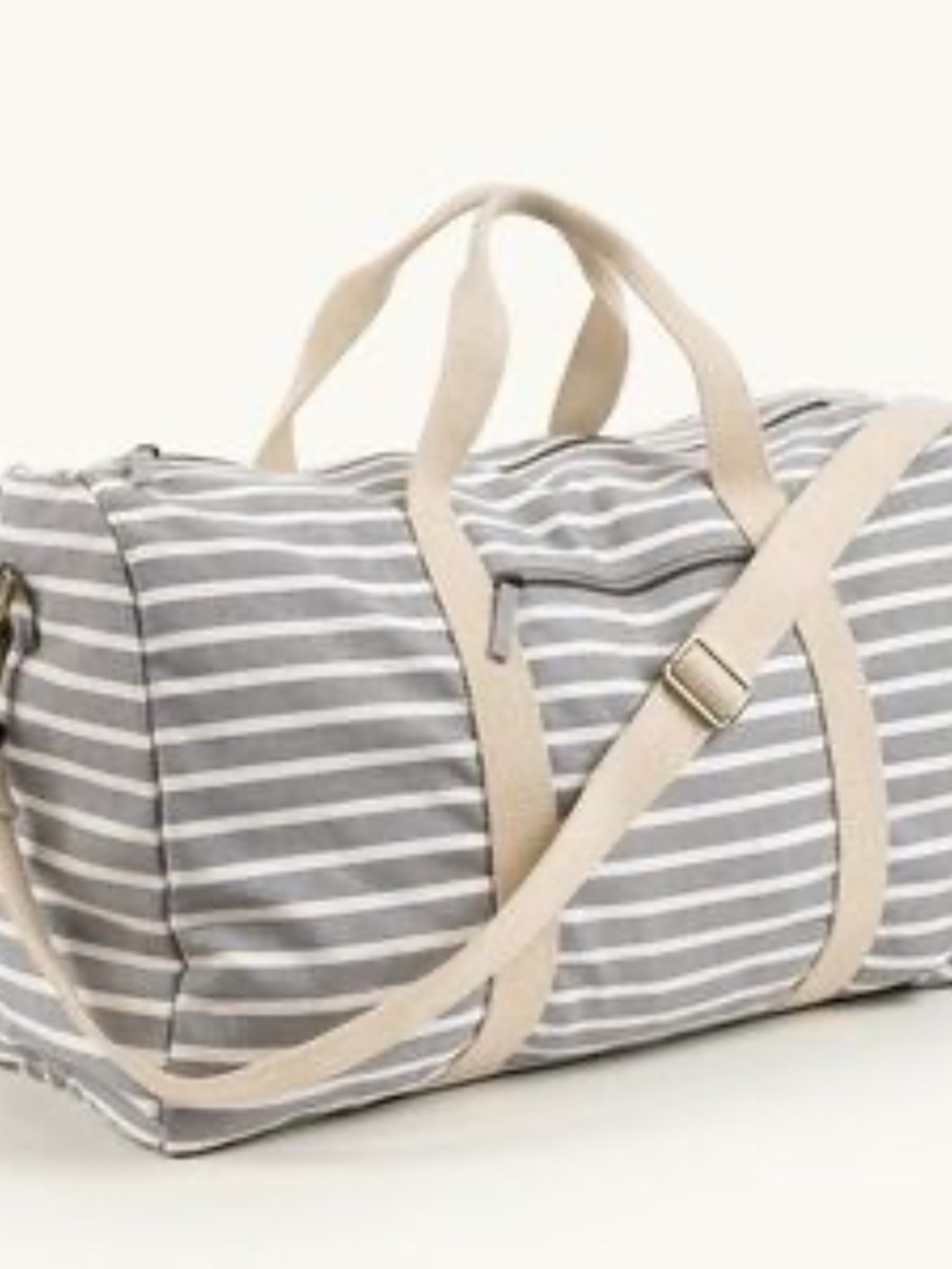 Known Supply Weekender Duffel in Light Grey Stripe; Ethically made